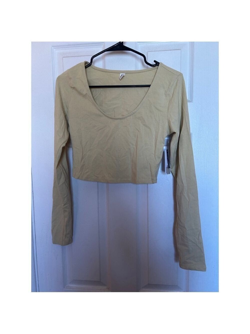 Nordstrom brand- Brass Plum, tan boulder colored long sleeve crop top